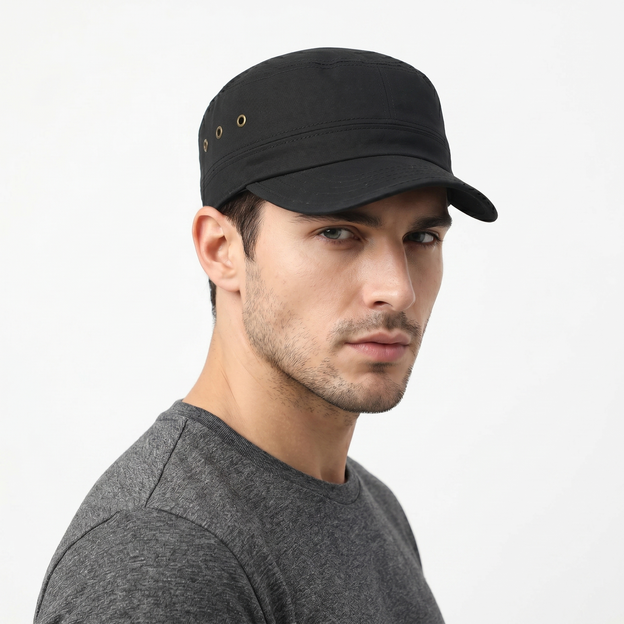 Black Military Cadet Cap - Unisex Cotton Utility Army Style Hat