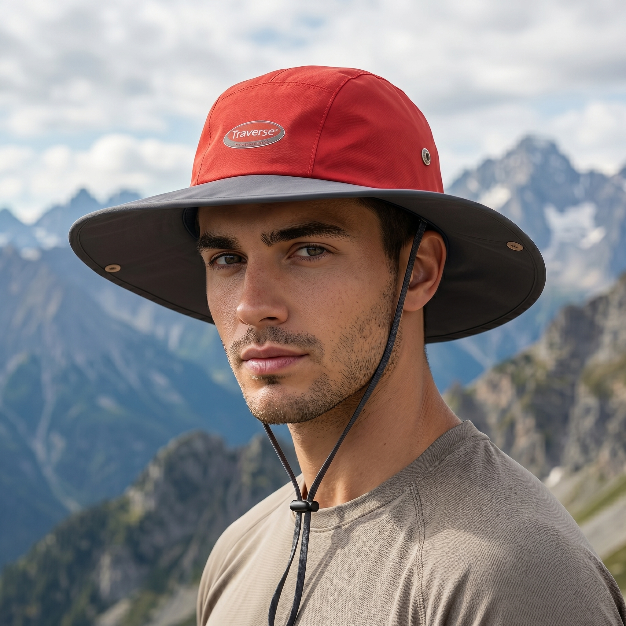 Traverse Travel & Adventure Wide Brim Sun Hat | Red & Grey Hiking Cap