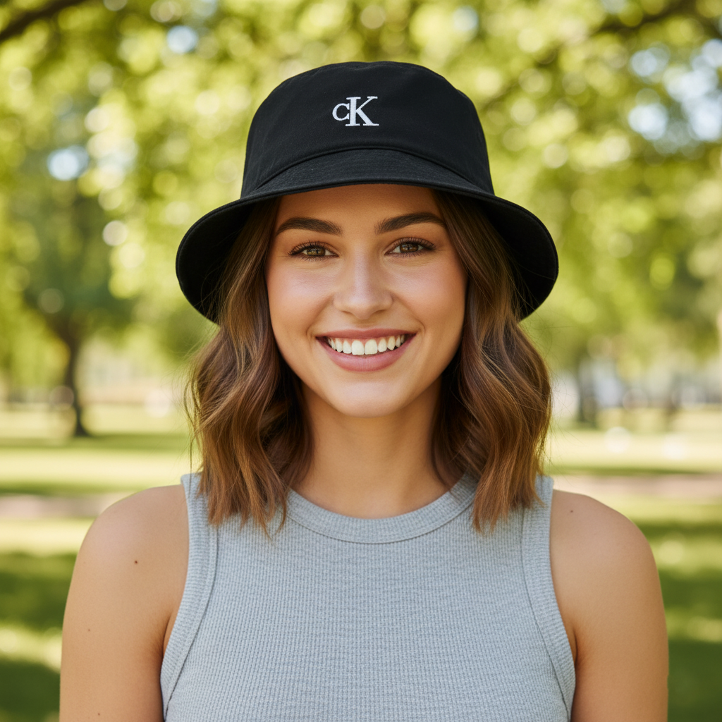 "cK" Logo Bucket Hat - Black