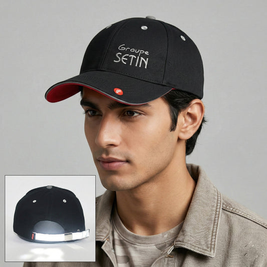 Groupe SETIN Baseball Cap – Black & Red Accents – Reflected Backstrap