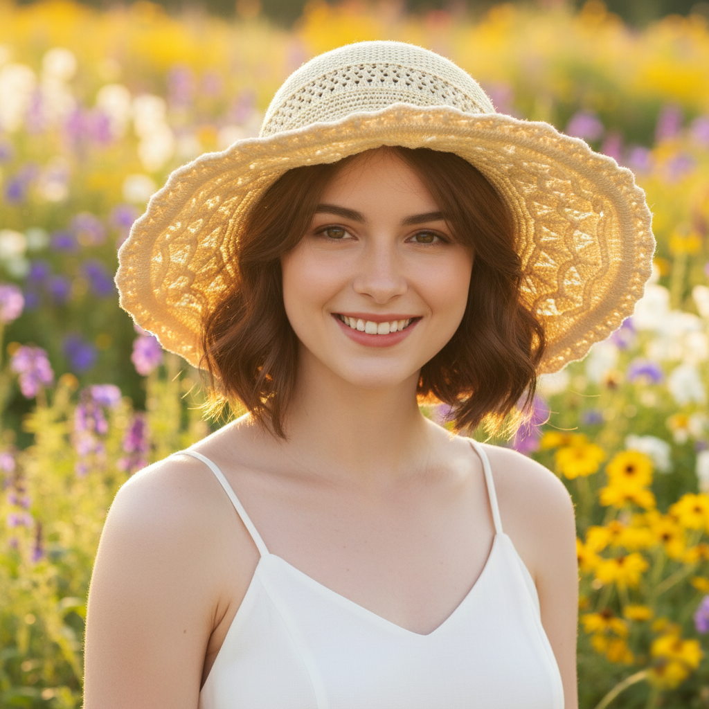 Knit Ponytail Sun Hat with Bow