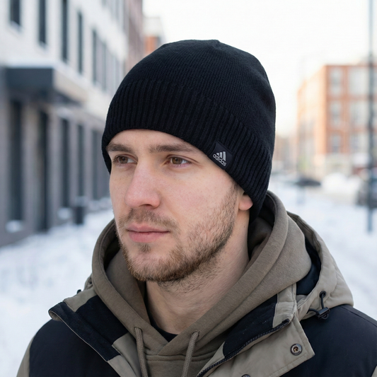 Adidas Black Knit Beanie | Performance Winter Skull Cap | Unisex Gym Wear