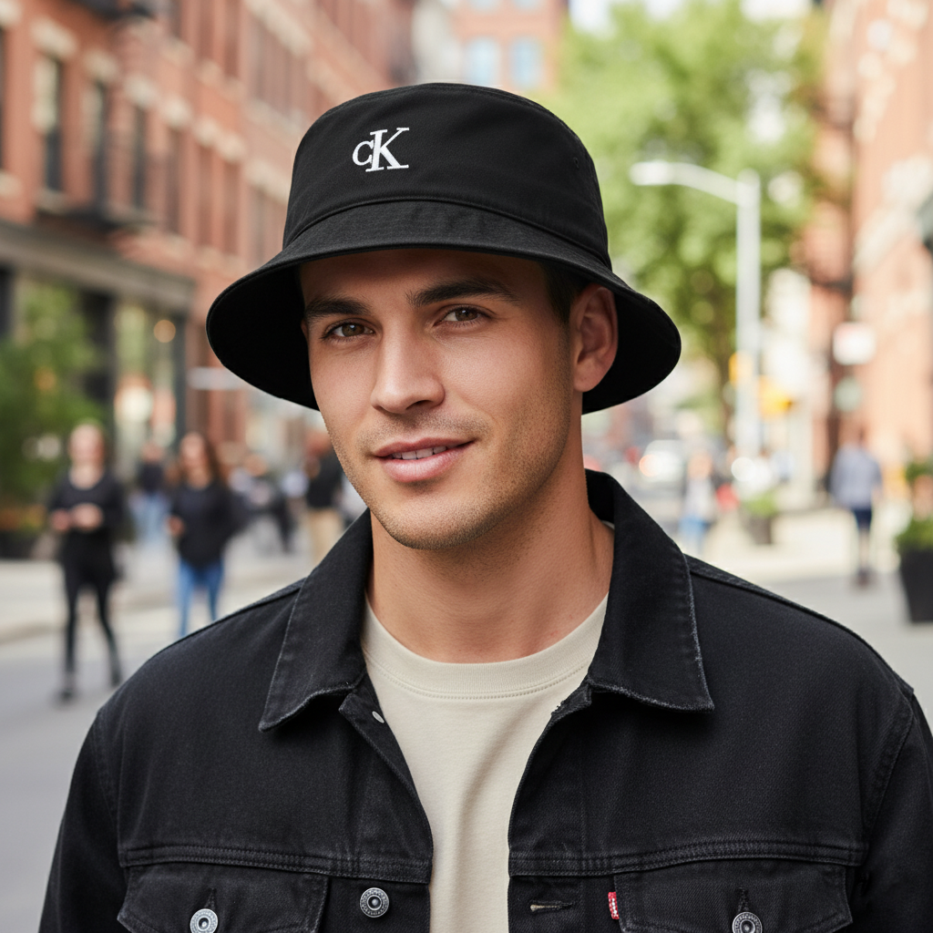 "cK" Logo Bucket Hat - Black