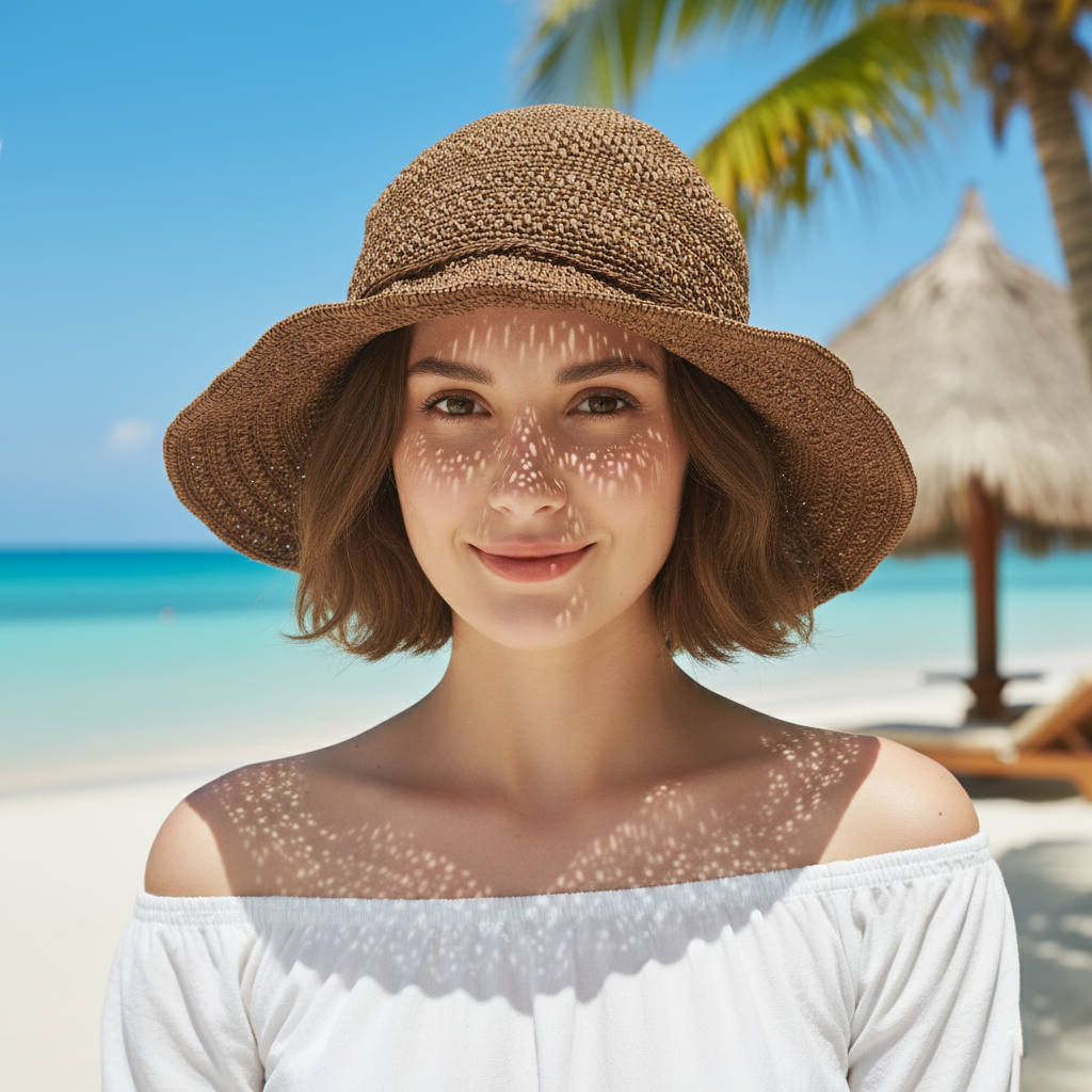 Woven Sun Hat in Chocolate Brown