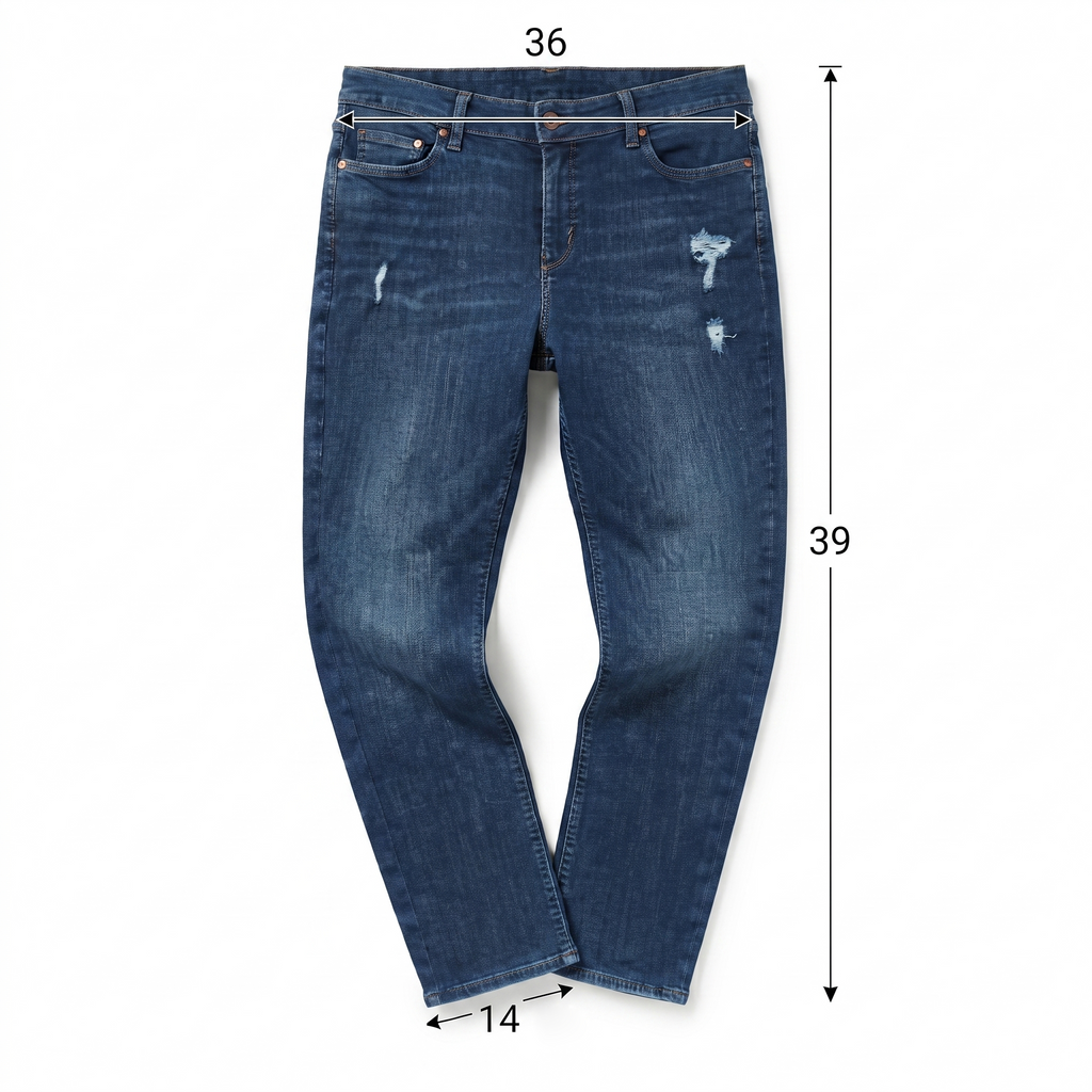 Thrifted H&M & Denim Straight Regular Fit Distressed Blue Jeans Waist:36/ J1101