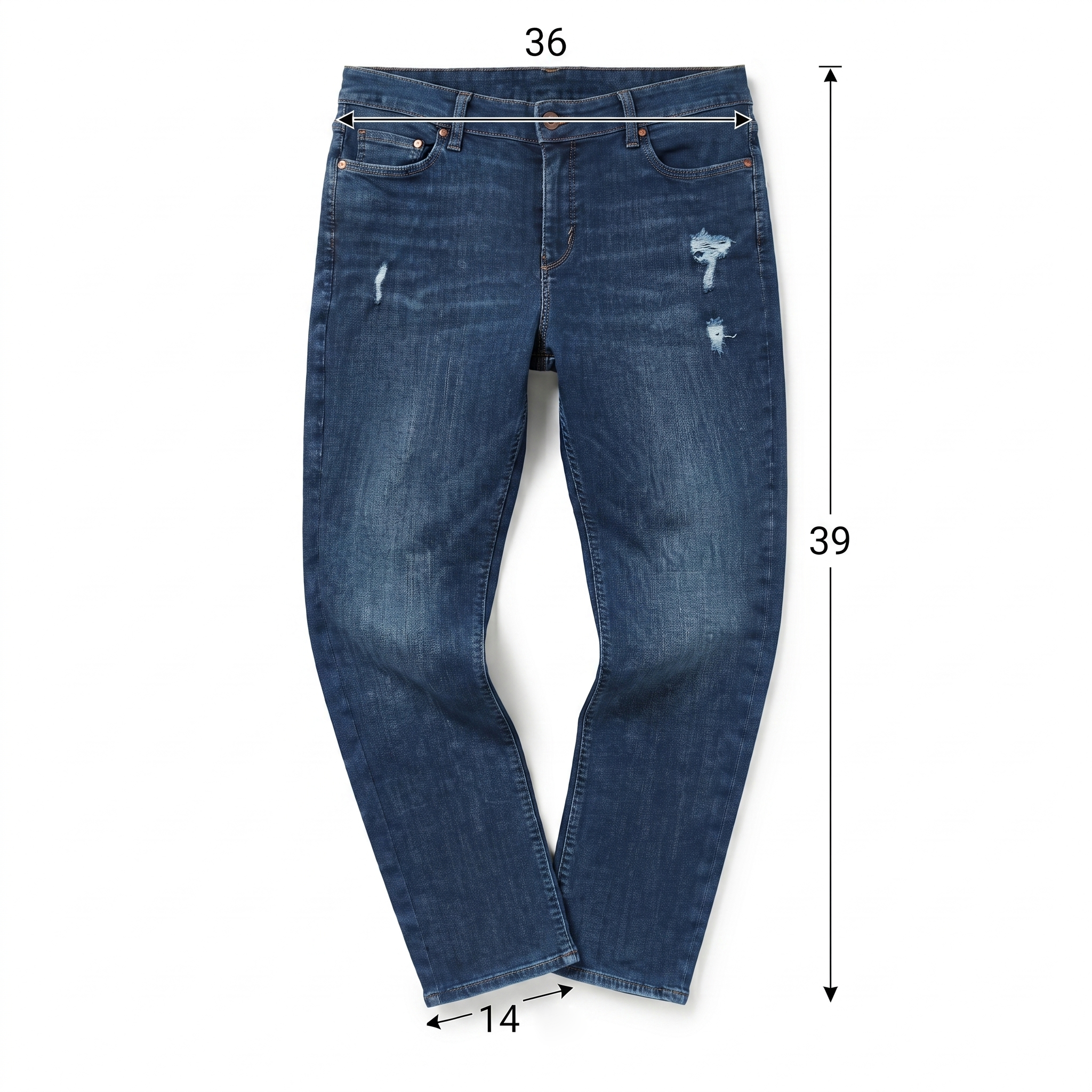 Thrifted H&M & Denim Straight Regular Fit Distressed Blue Jeans Waist:36/ J1101