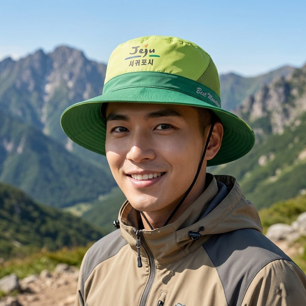 Jeju Island "Best Mountain" Outdoor Bucket Hat - Neon Green & Teal