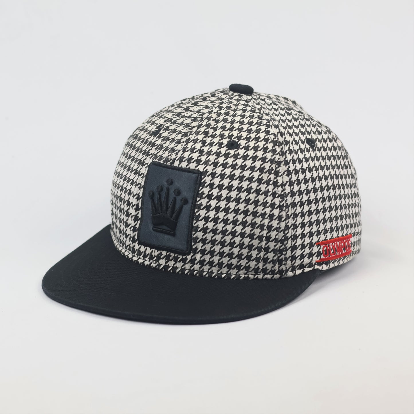 Vintage Olympos Houndstooth Snapback Thrifted Hat - Black & White Crown Cap