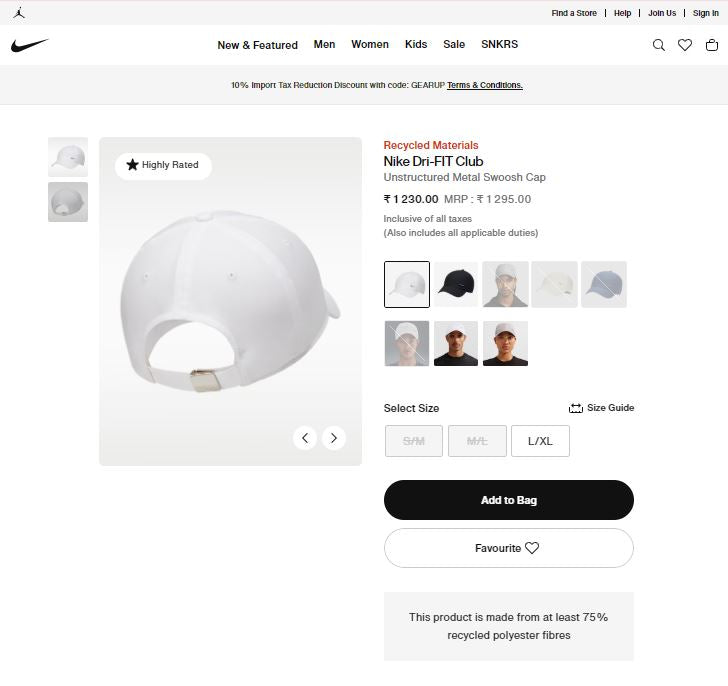 Nike Sportswear Essentials White Dad Thrifted  Hat with Silver Metal Swoosh