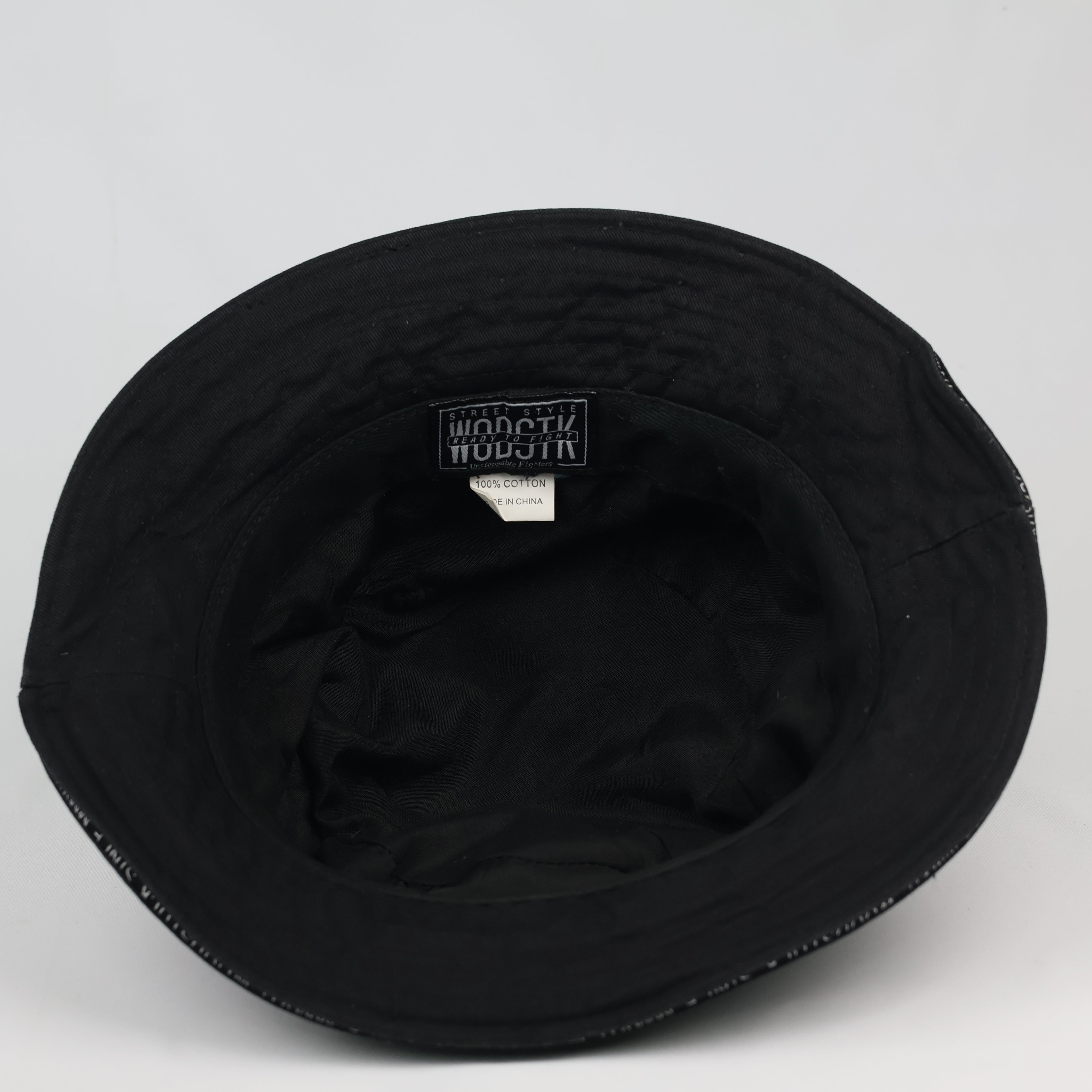 Woodstuck Street Style Black Cotton Thrifted Bucket Hat