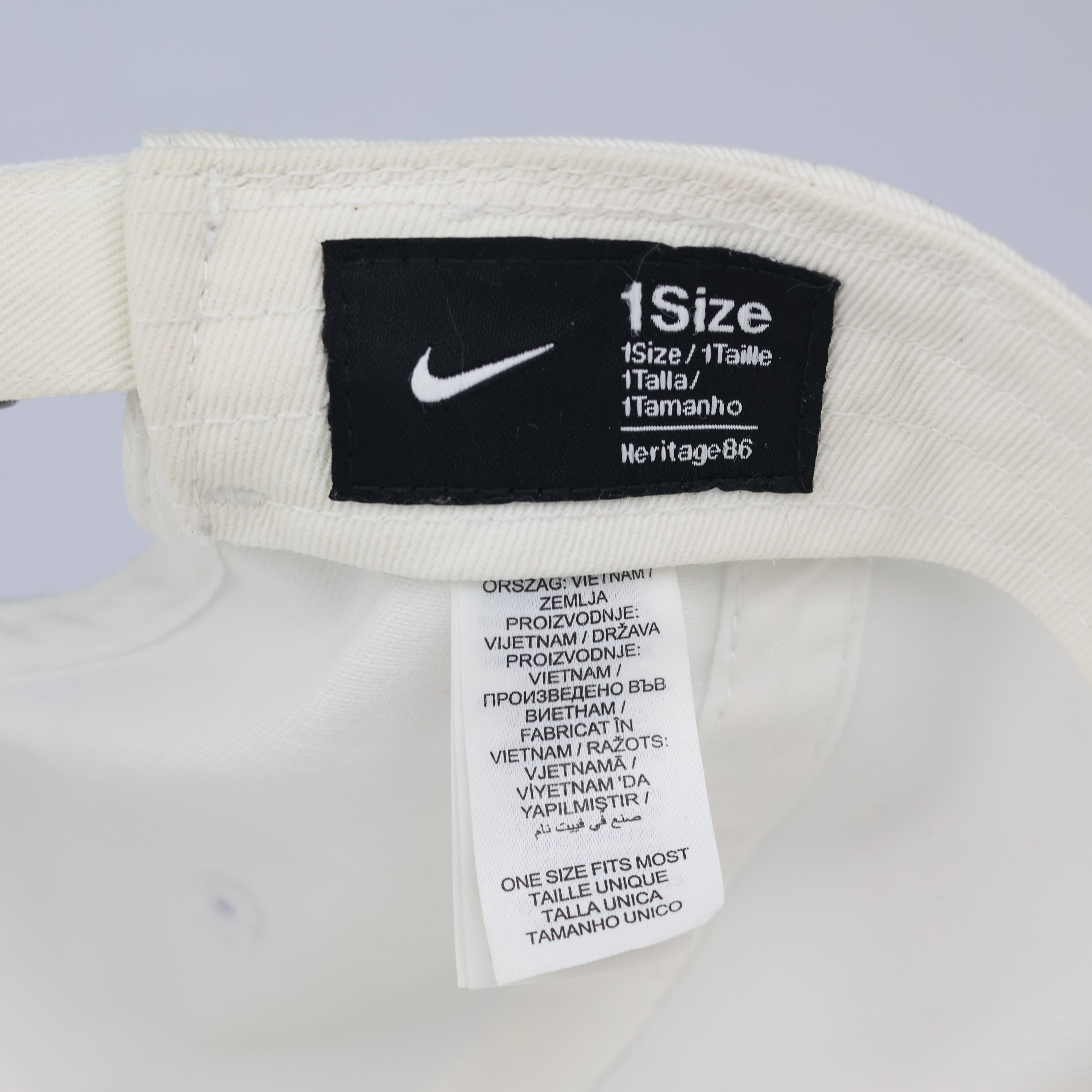 Nike unstructured Cream Dad Hat with Black Outline Thrifted Swoosh