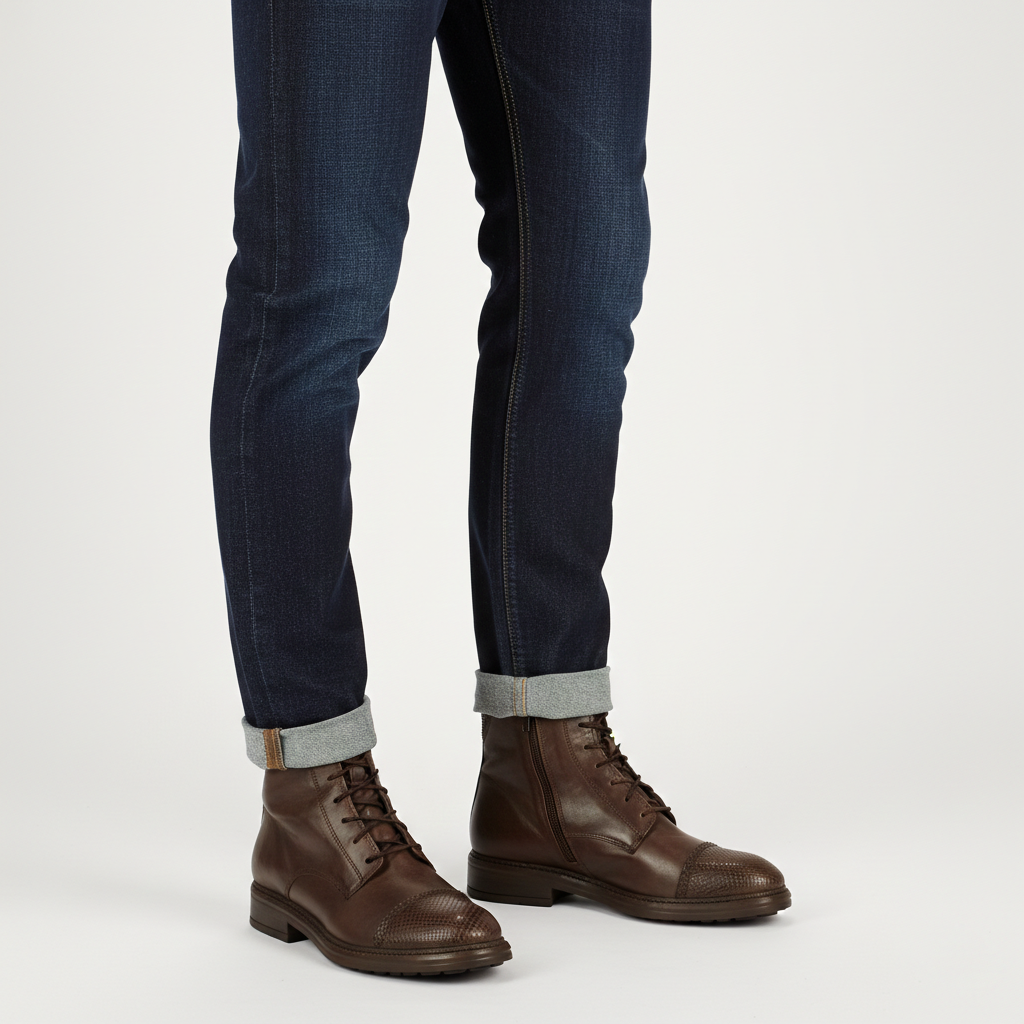 Vintage Brown Leather Lace-Up Boots with Snakeskin Detail