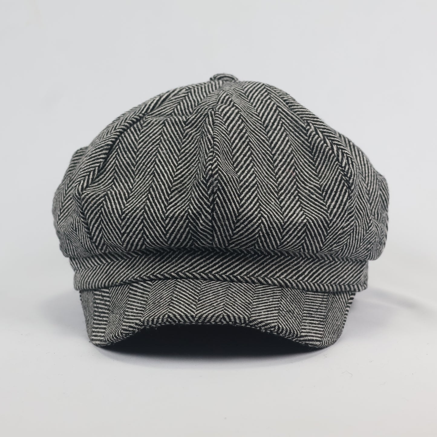 Vintage Herringbone Newsboy Thhrifted Cap - Classic Grey Tweed Flat Hat