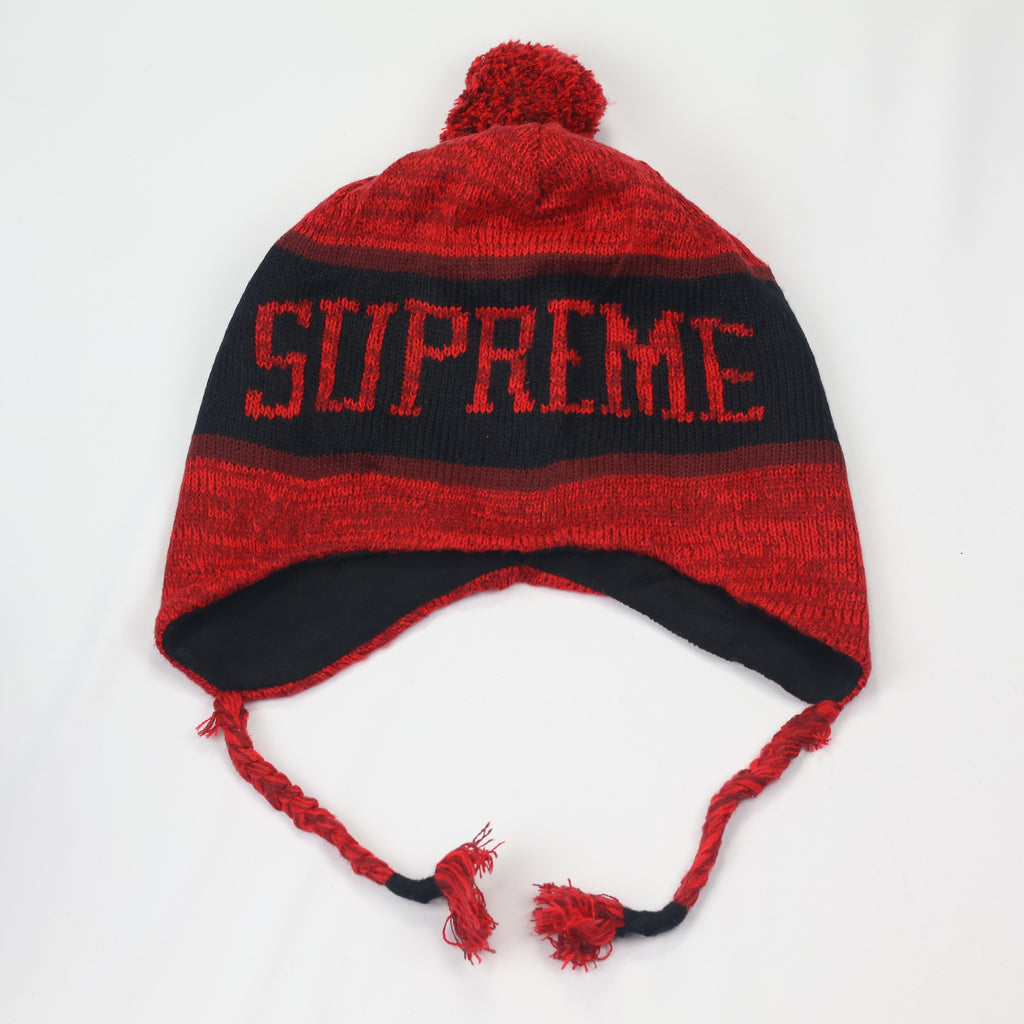Graphic "Supreme" Text Beanie - Red/Black (Fleece Lined)