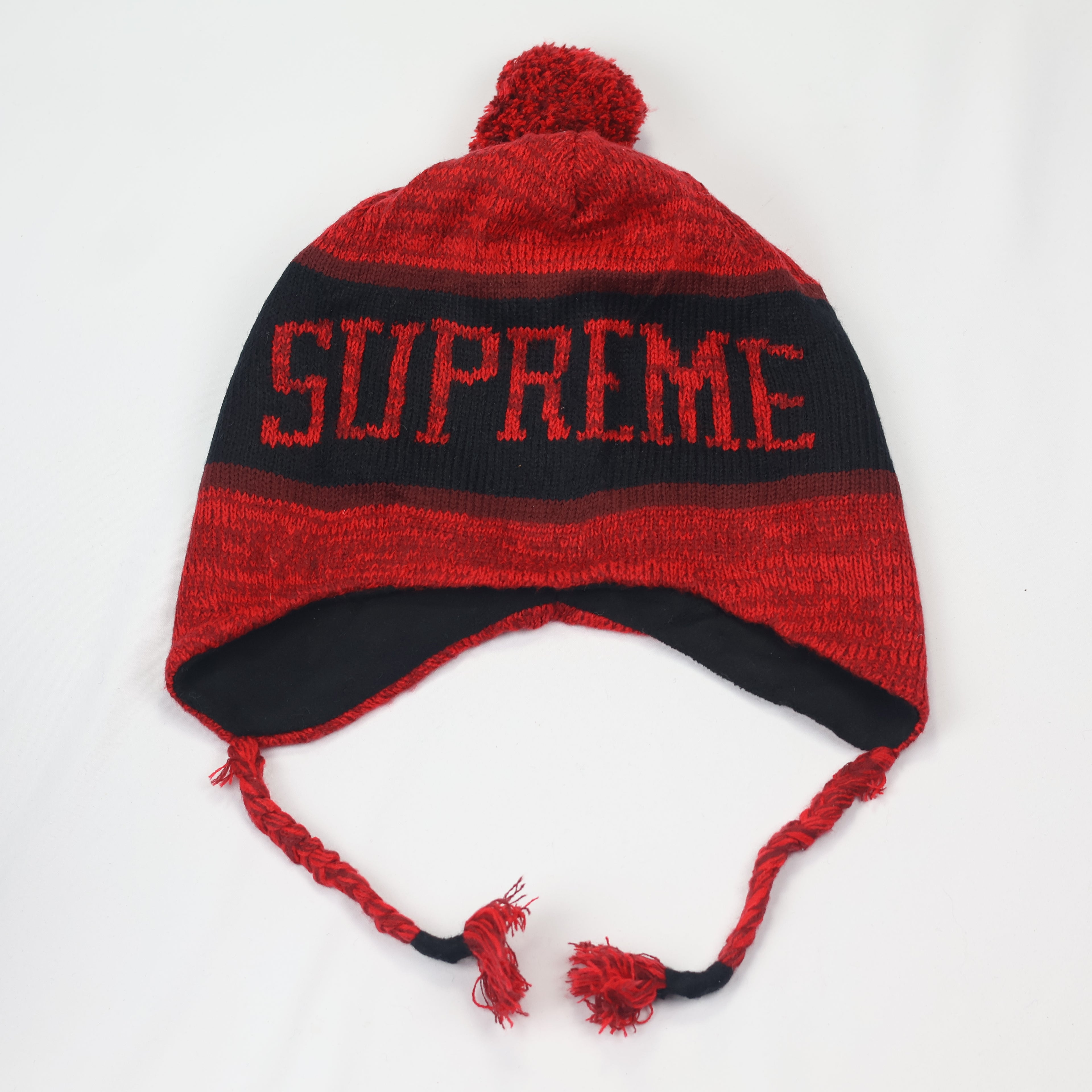 Graphic "Supreme" Text Beanie - Red/Black (Fleece Lined)
