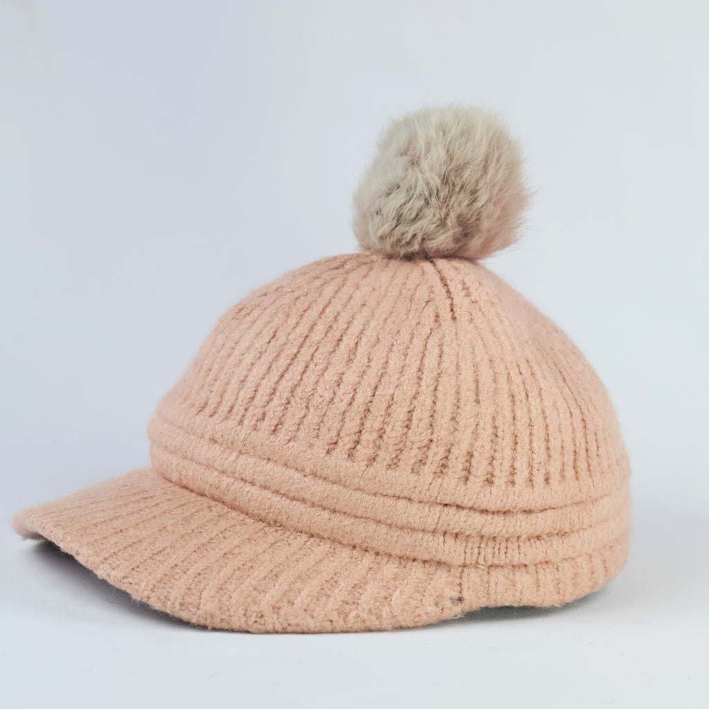 Women’s Soft Pink Rib-Knit Thrifted Beanie – Cozy Cuffed Winter Hat