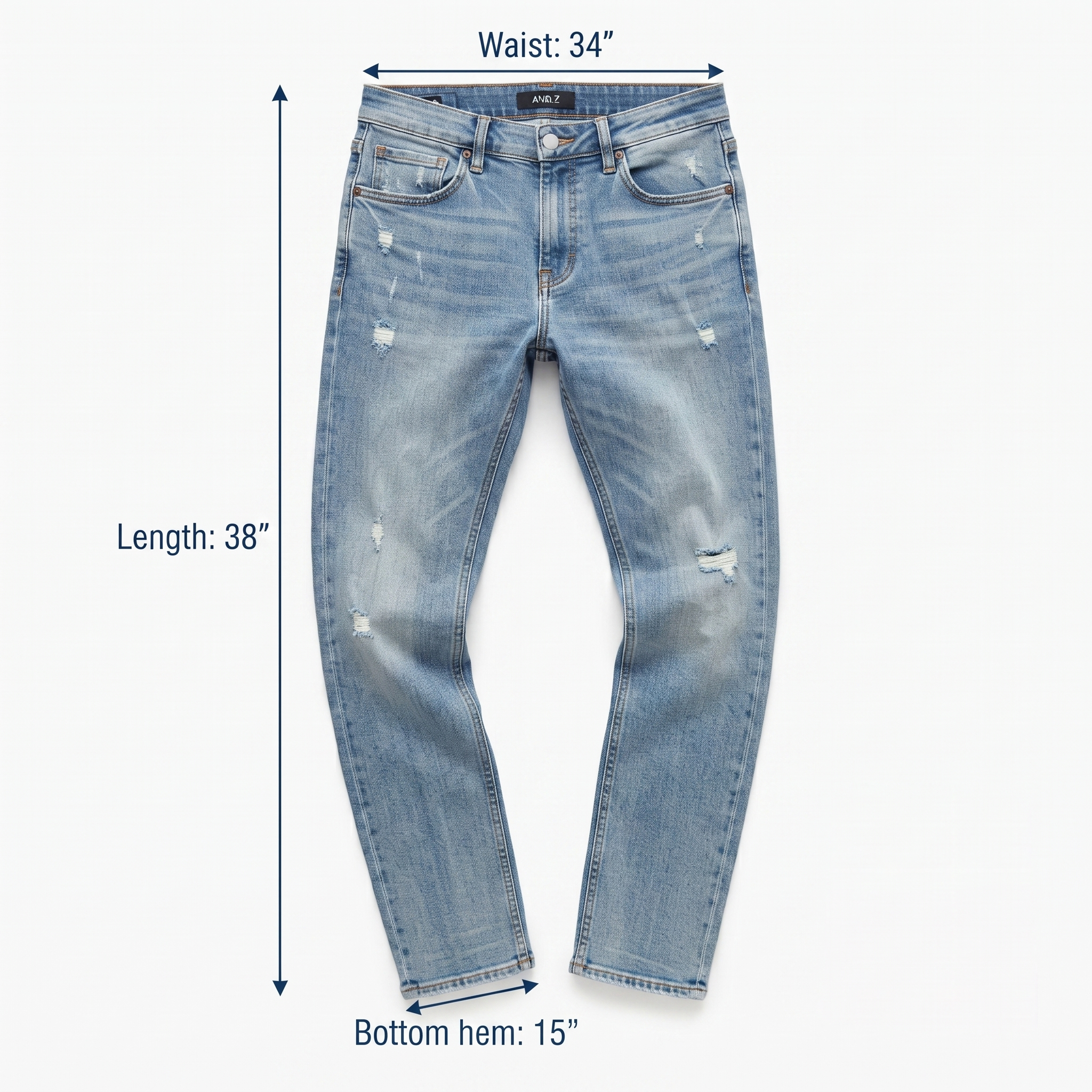 AND Z Women's Light Wash Distressed Denim Jeans 34 waist/ J1072