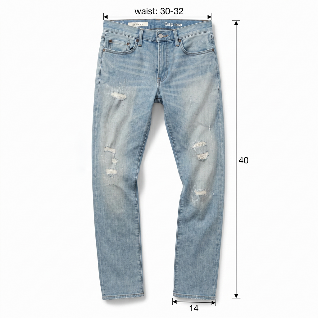 Thrifted Gap 1969 Vintage Wash Distressed Skinny Jeans Waist:30-32/ J1092