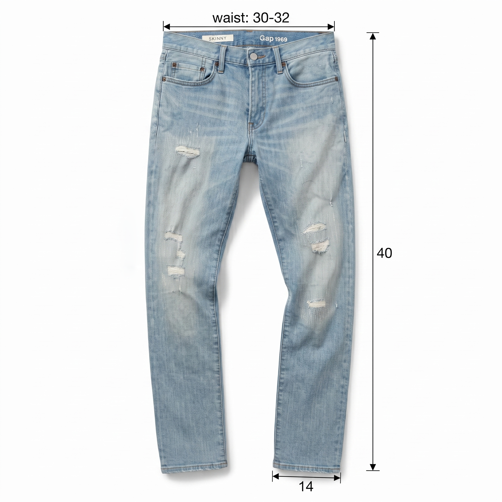 Thrifted Gap 1969 Vintage Wash Distressed Skinny Jeans Waist:30-32/ J1092