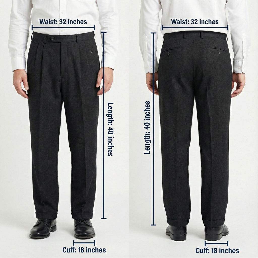 Crocodile Men’s Black Formal Trouser – Waist 32 | Length 40 | Cuff 18 | Premium Textured Fabric