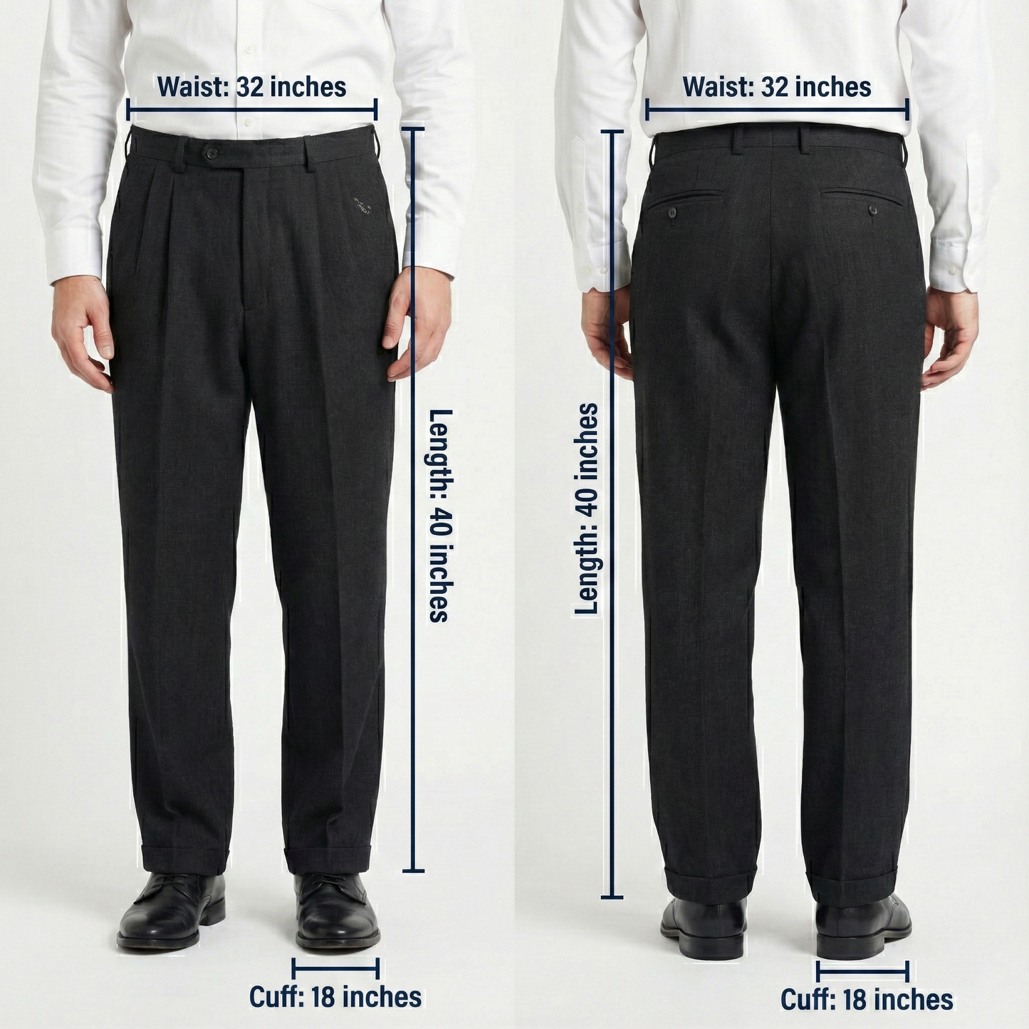 Crocodile Men’s Black Formal Trouser – Waist 32 | Length 40 | Cuff 18 | Premium Textured Fabric