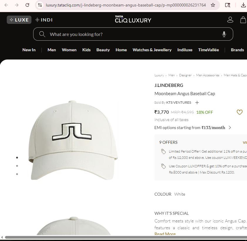 J.Lindeberg Premium Bridge Logo Thrifted  Performance Hat – White/Silver