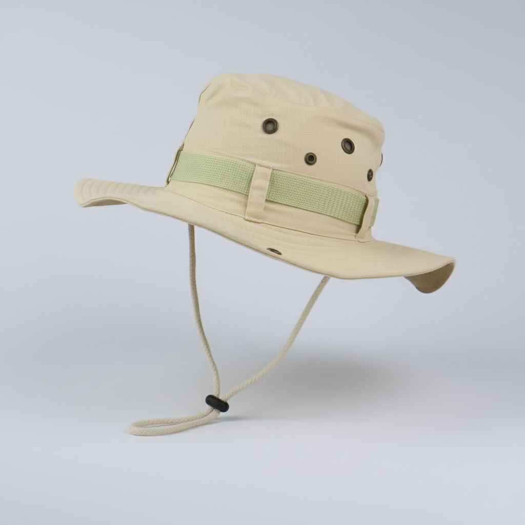 Outdoor Boonie Hat with Lime Green Band - Beige (57-59cm)