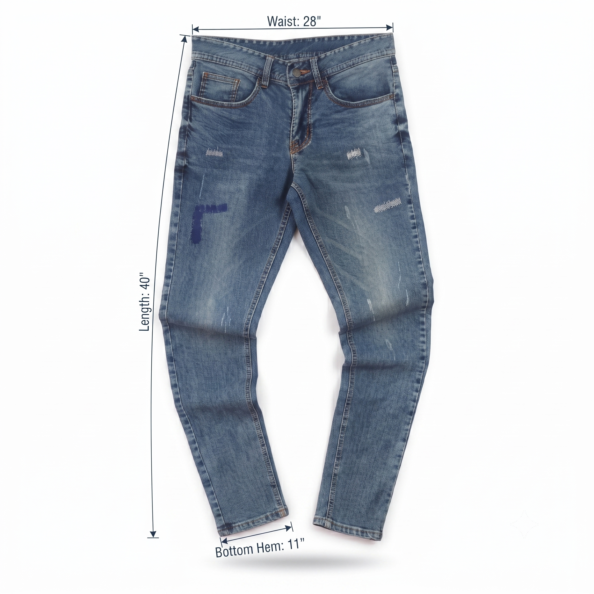 Thrifted Men's Ripped Blue Slim Fit Denim Jeans 28 Waist/ J1041