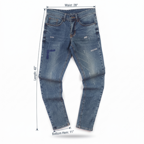 Thrifted Men's Ripped Blue Slim Fit Denim Jeans 28 Waist/ J1041