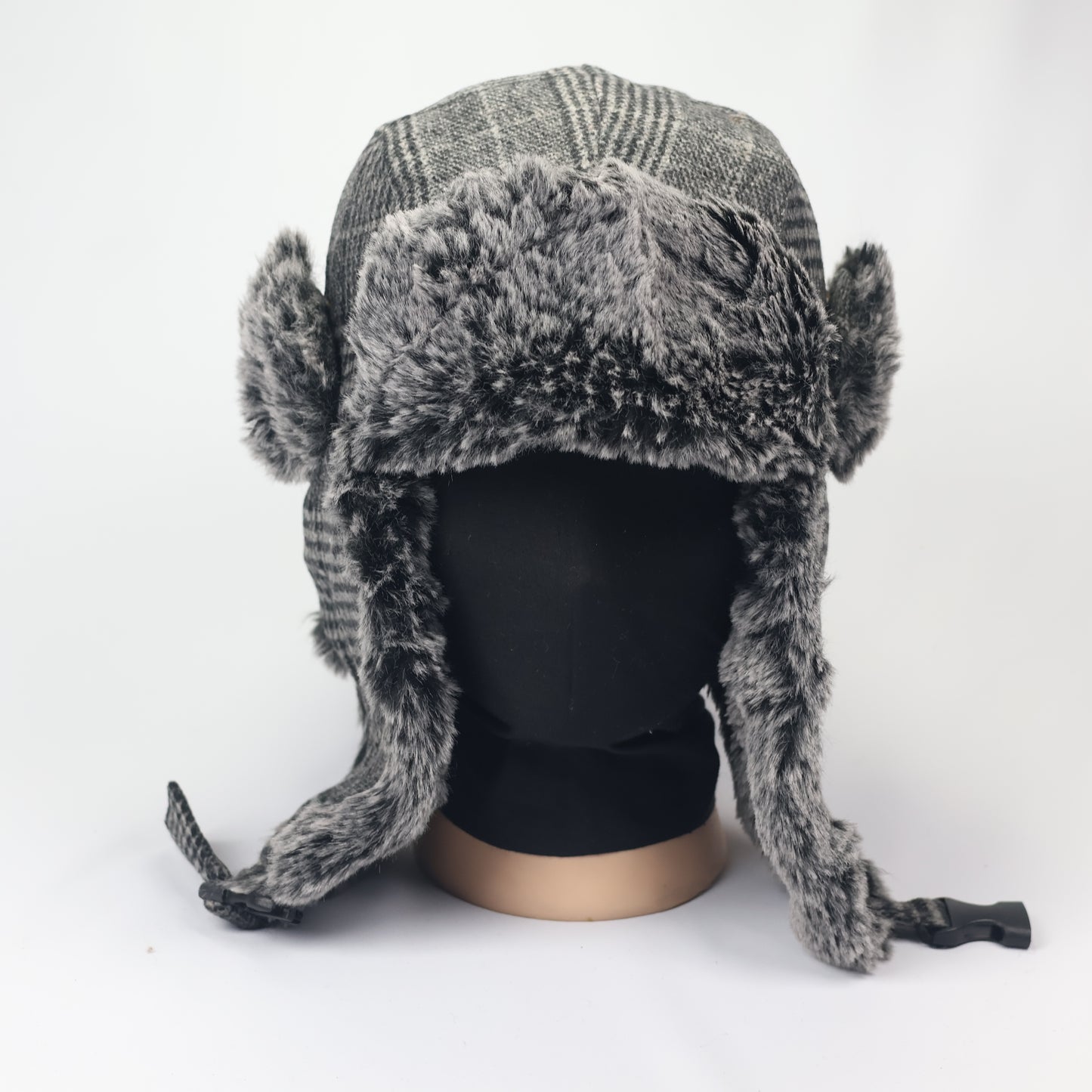 El Stinko Grey Plaid Trapper Hat with Faux Fur - Winter Earflap Cap