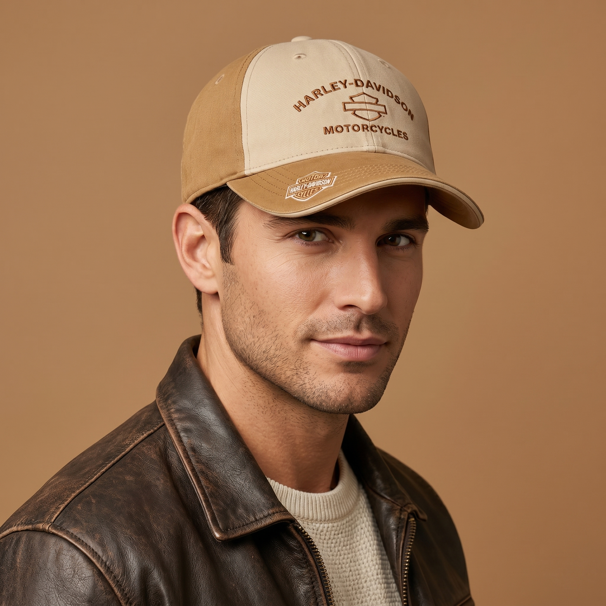 Vintage Harley-Davidson Motorcycles Thrifted Cap – Tan & Brown Two-Tone