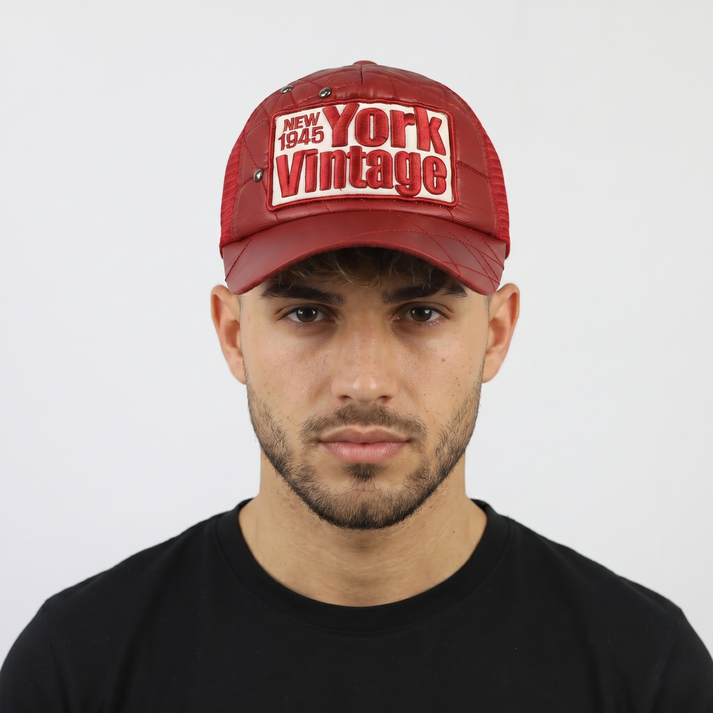 Red Rock N' Blue Embroidered "New York 1945" Hat | Thrifted Mesh Cap 56-58cm