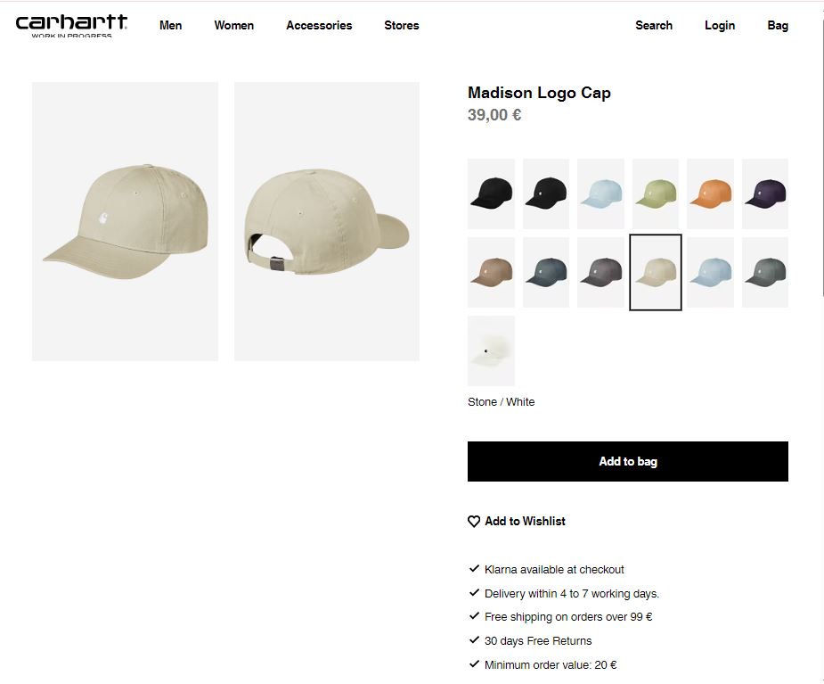 Carhartt Work In Progress Beige Cotton Thrifted Cap - Pre-Loved Distressed Style