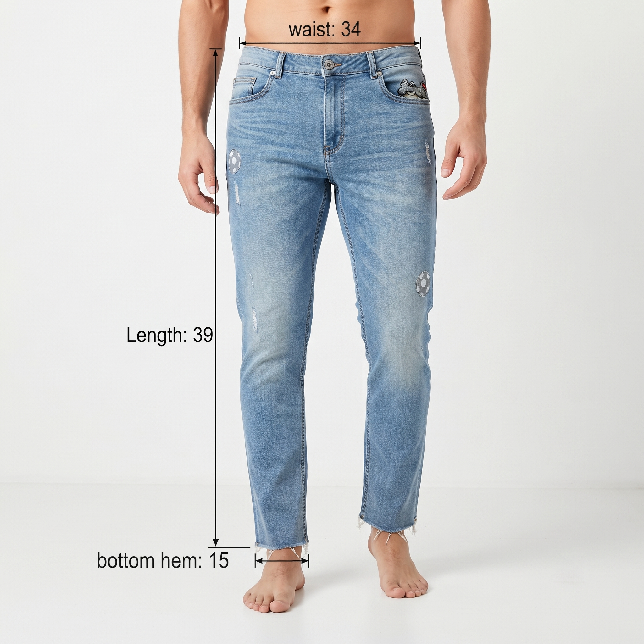 Customellow Blue Regular Fit Embroidered Denim Jeans Wais: 34/ J1112