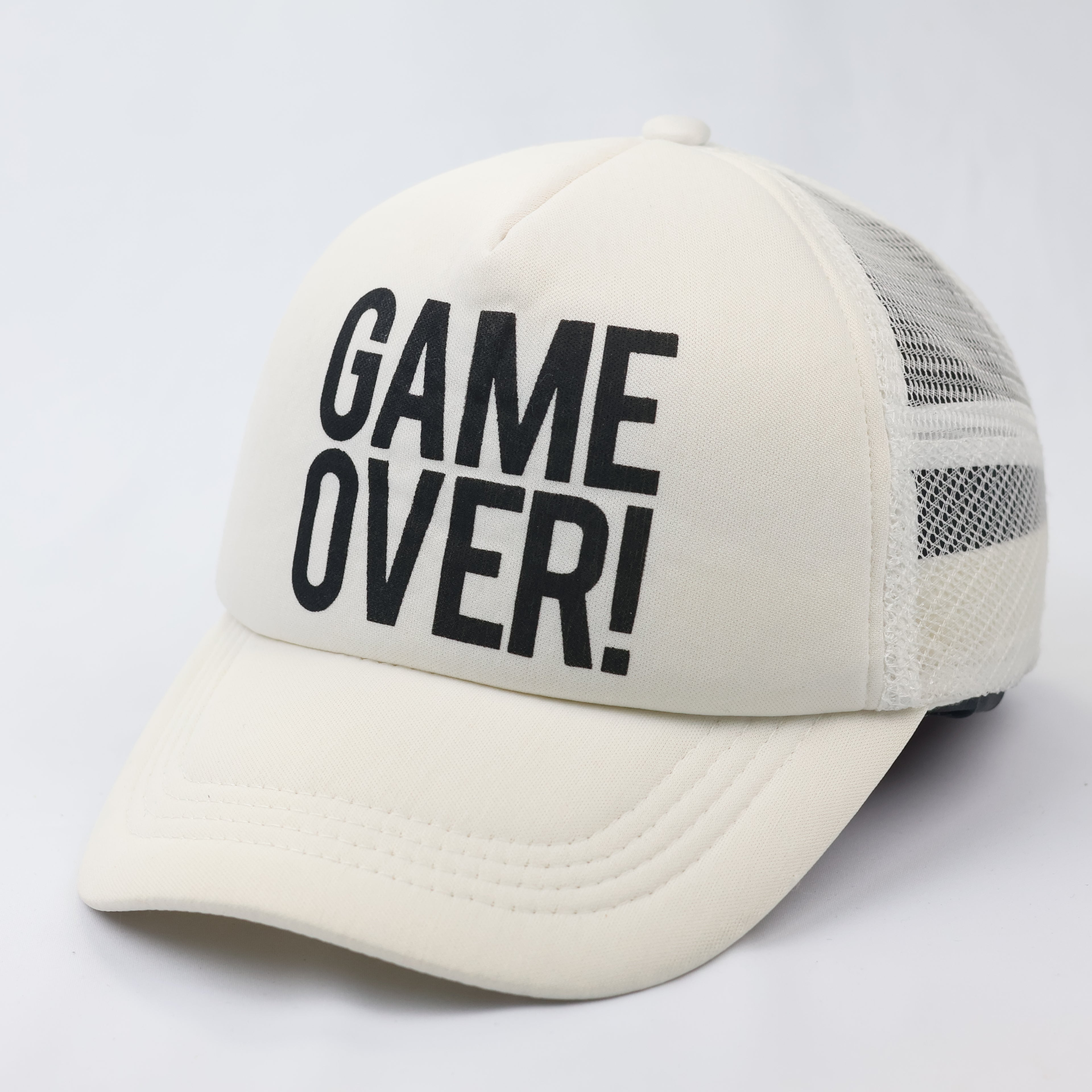 Game Over Graphic Trucker Hat - Off-White Mesh Snapback Cap
