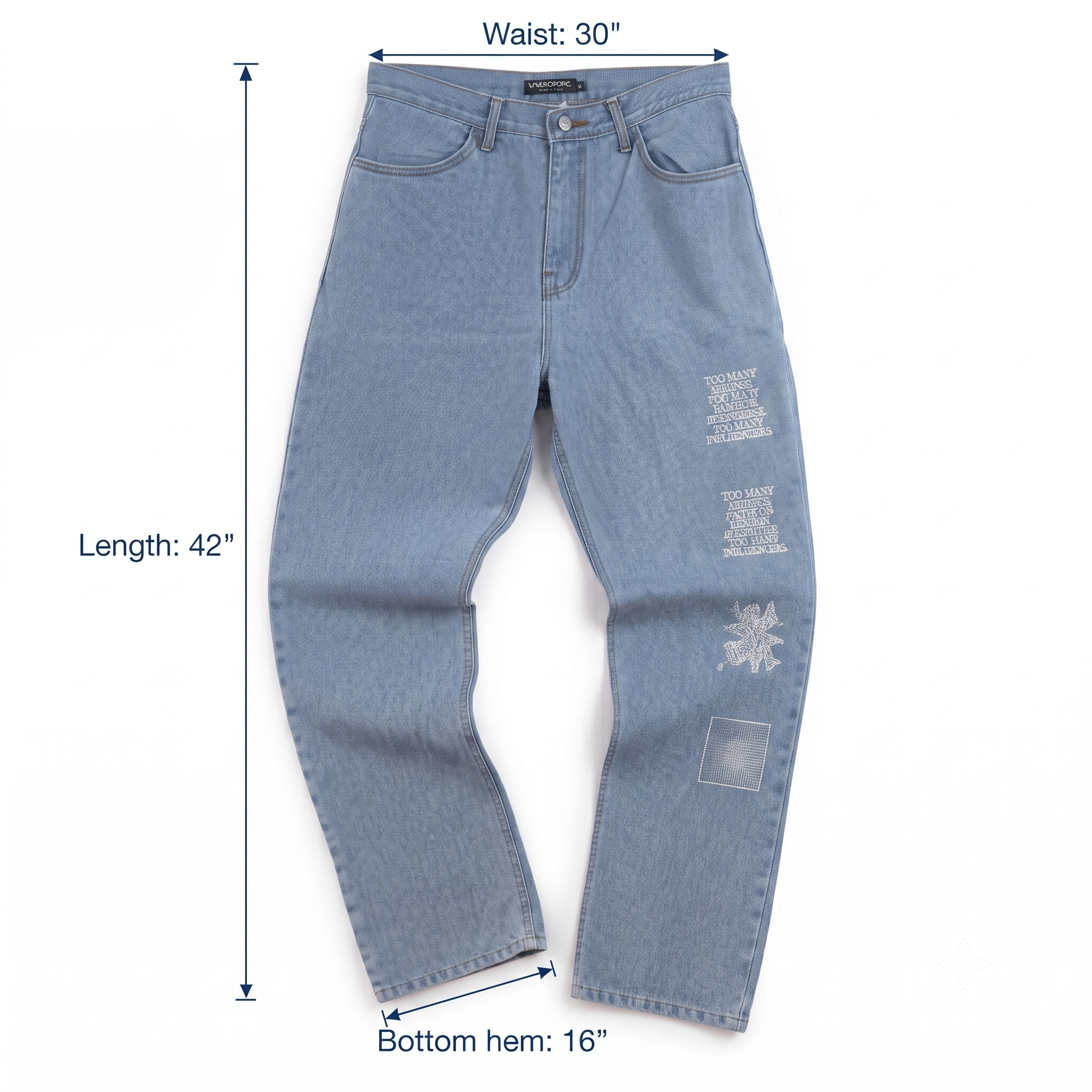 Thrifted Vintage APIECEOFCAKE Light Blue Graphic Denim Jeans waist 30/ J1056