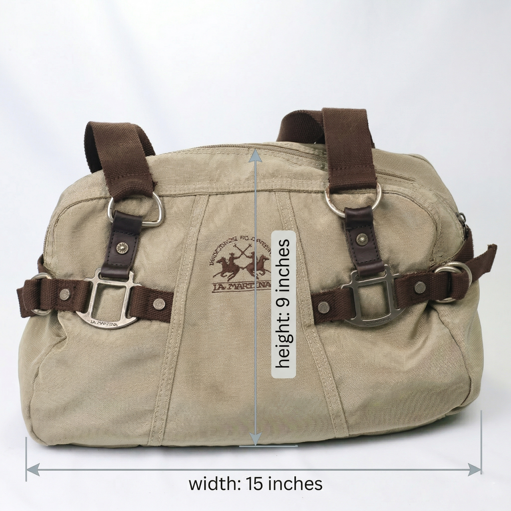 Authentic La Martina Argentina Polo Thrifted Bag - Rugged Canvas & Leather Trim