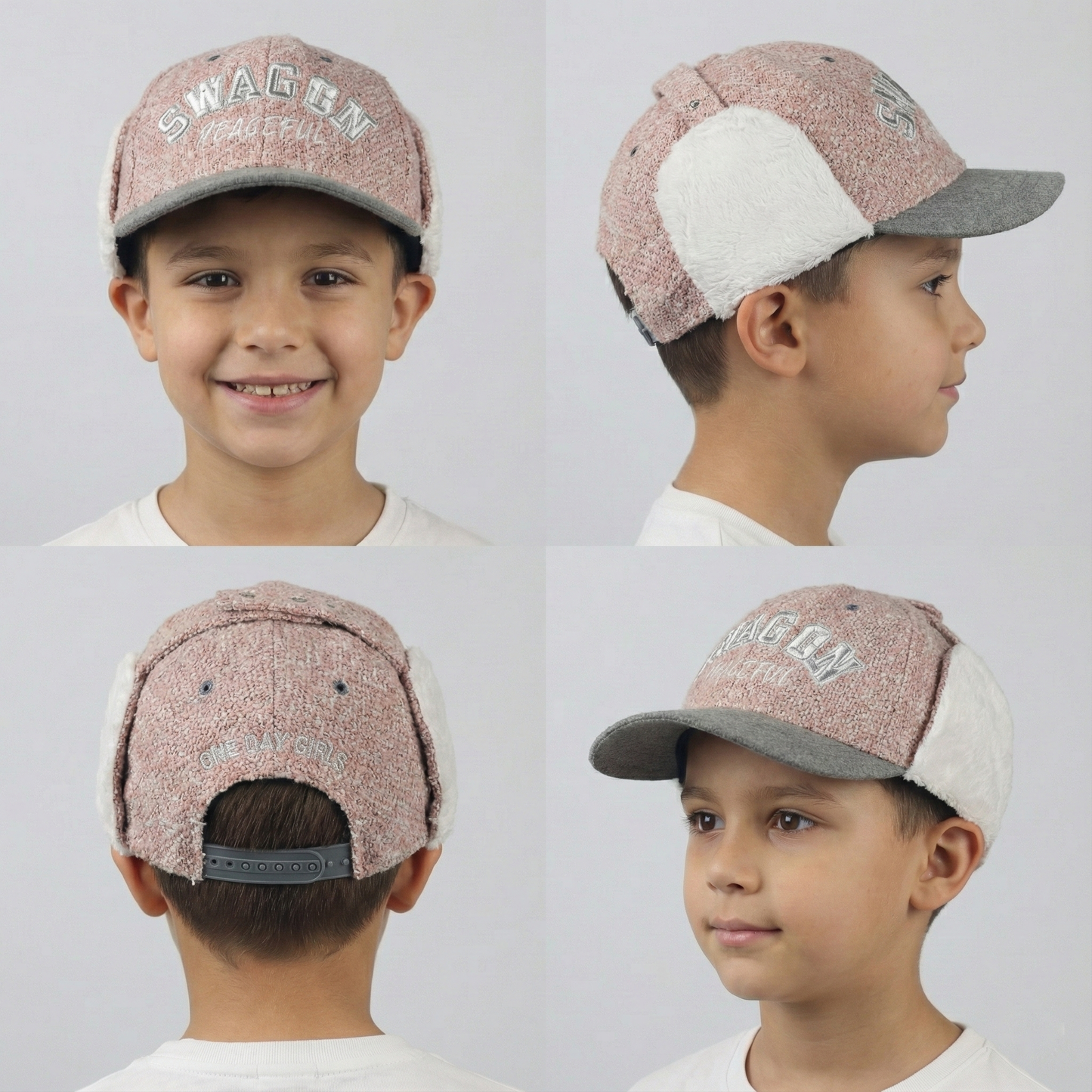 "SWAGON" Earflap Baseball Hat – Textured Tweed with Grey Felt Brim