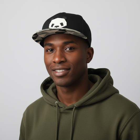 "TEAMLIFE" Panda Snapback with Geometric Camo Brim (57-59cm)