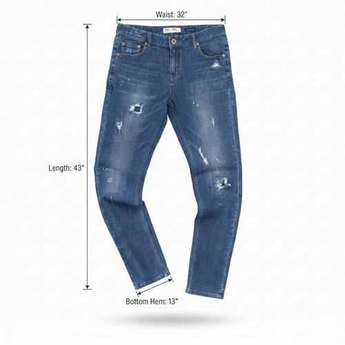 Thrifted Frank Stone Men's Ripped Blue Slim Jeans 32 Waist/ J1030