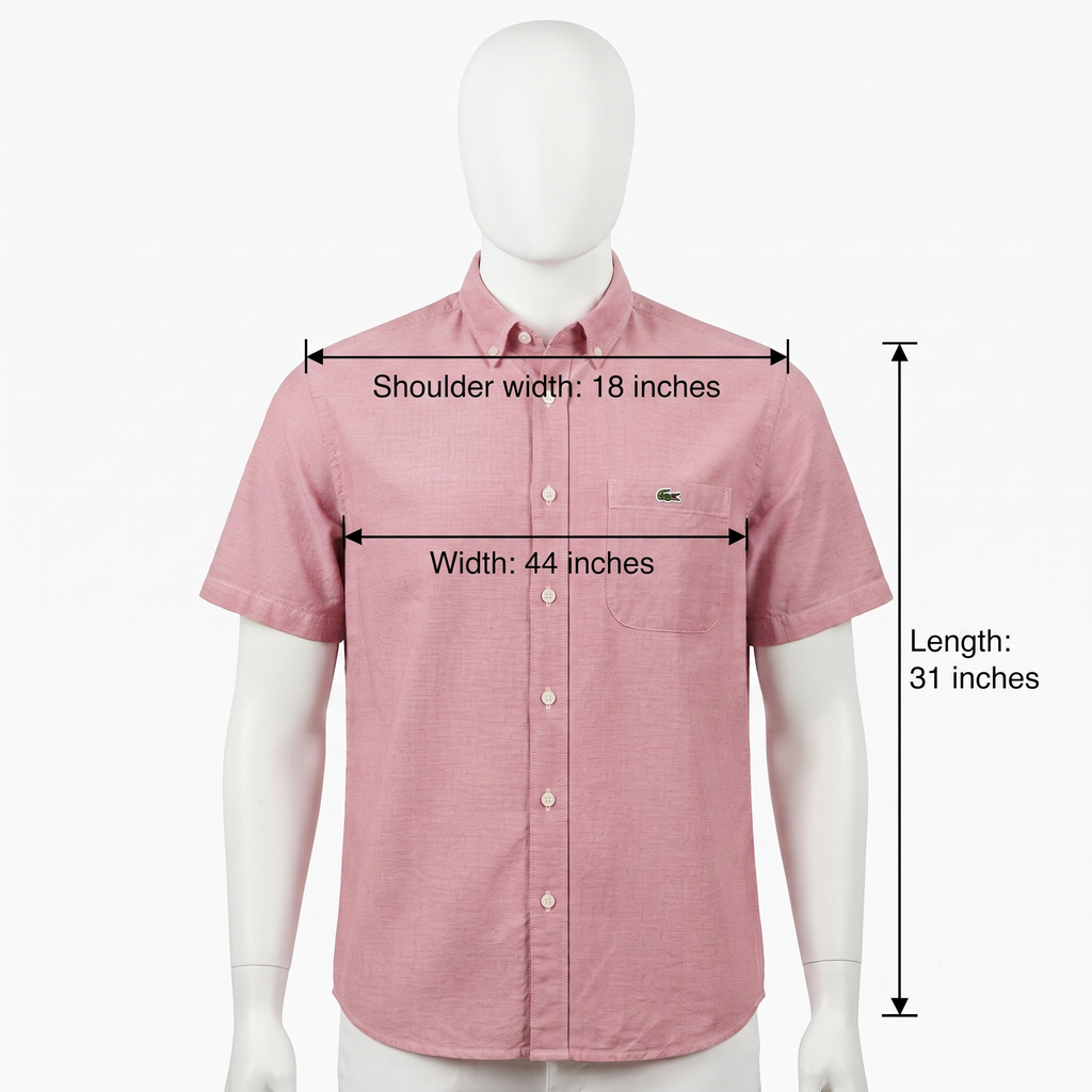 Thrifted Lacoste Men's Pink Short Sleeve Button-Down Shirt - Size XL