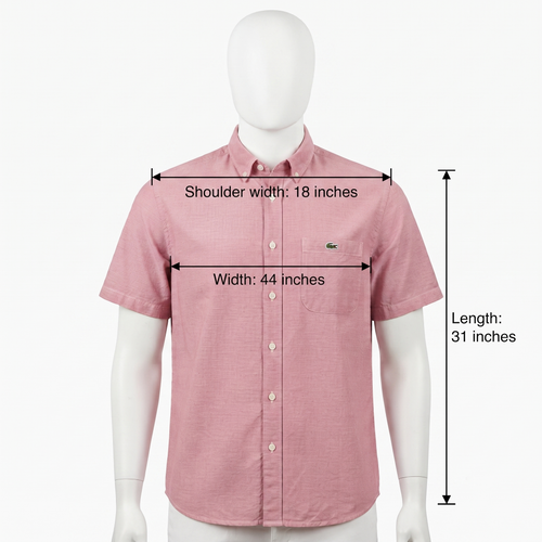 Thrifted Lacoste Men's Pink Short Sleeve Button-Down Shirt - Size XL