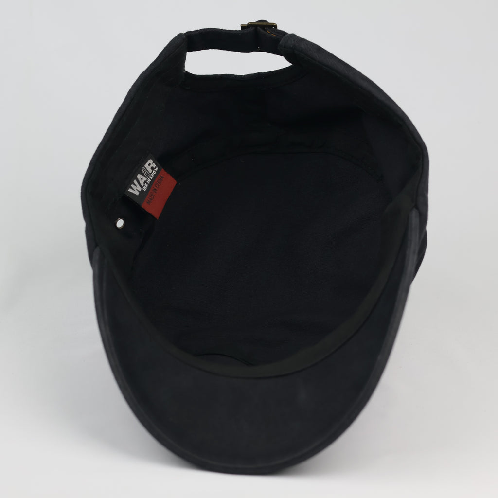 Grunge Punk Black Canvas Star Patch Studded Cadet Hat