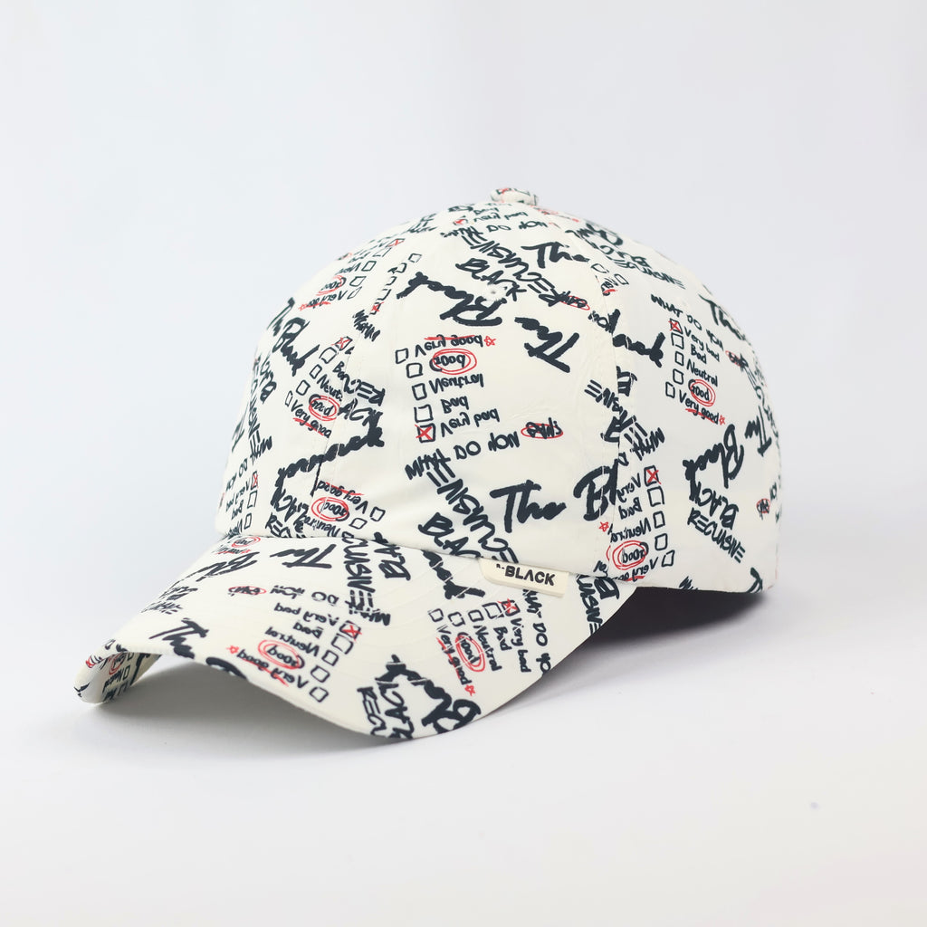 B.Reclusive Graffiti Print Baseball Thrifted Cap - Trendy White & Black Streetwear Hat