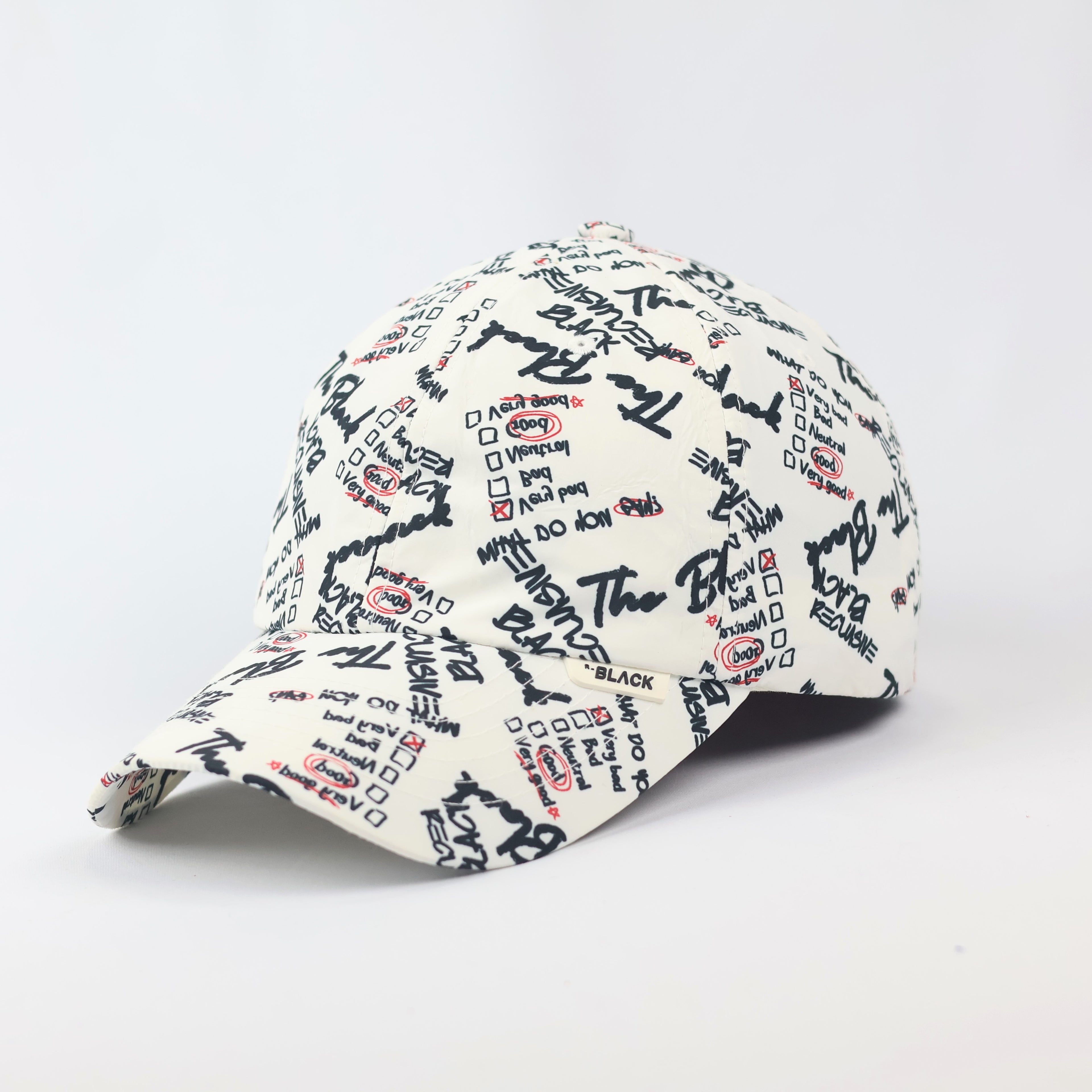 B.Reclusive Graffiti Print Baseball Thrifted Cap - Trendy White & Black Streetwear Hat