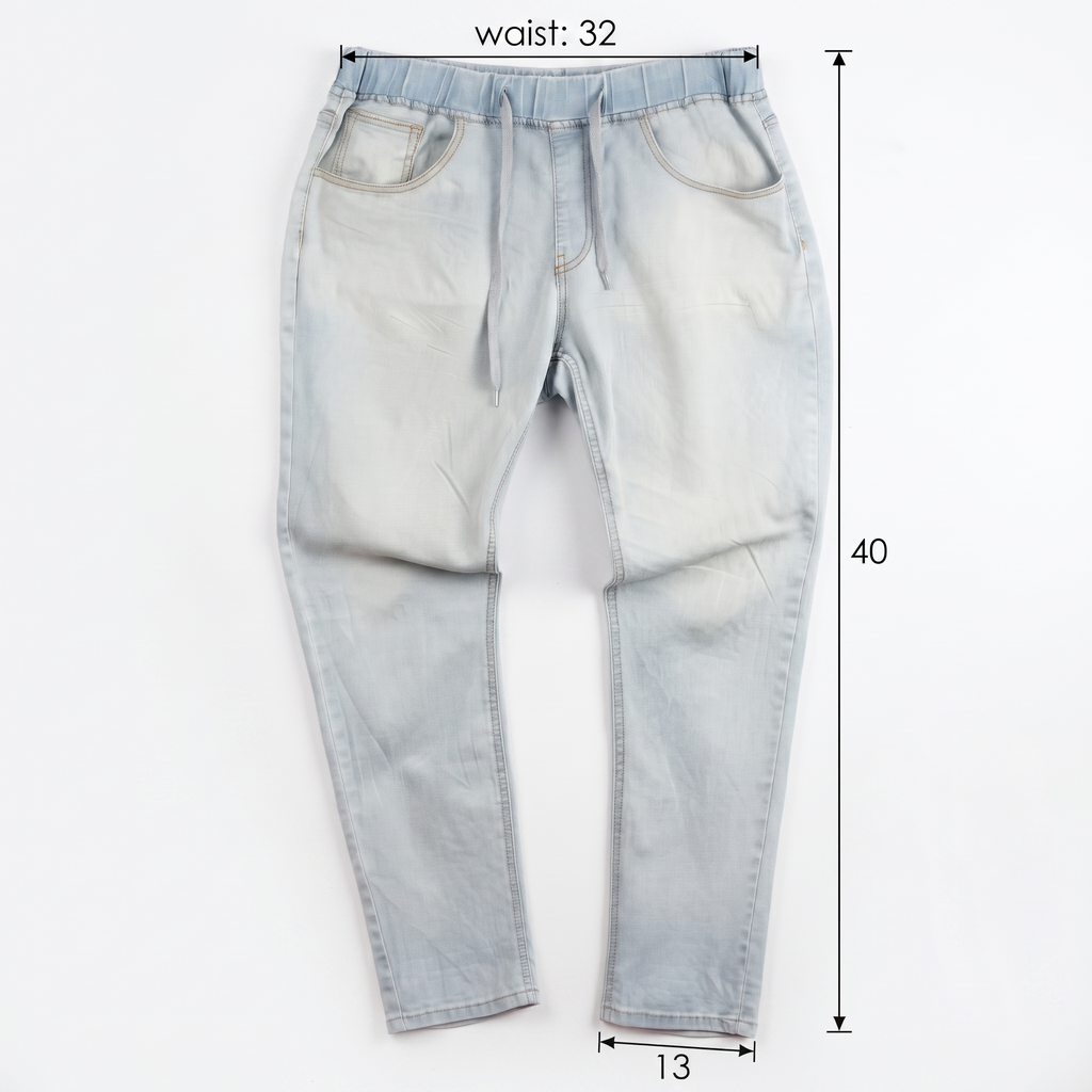 Thrifted Men's Casual Light Blue Elastic Waist Denim Waist:32/ J1088