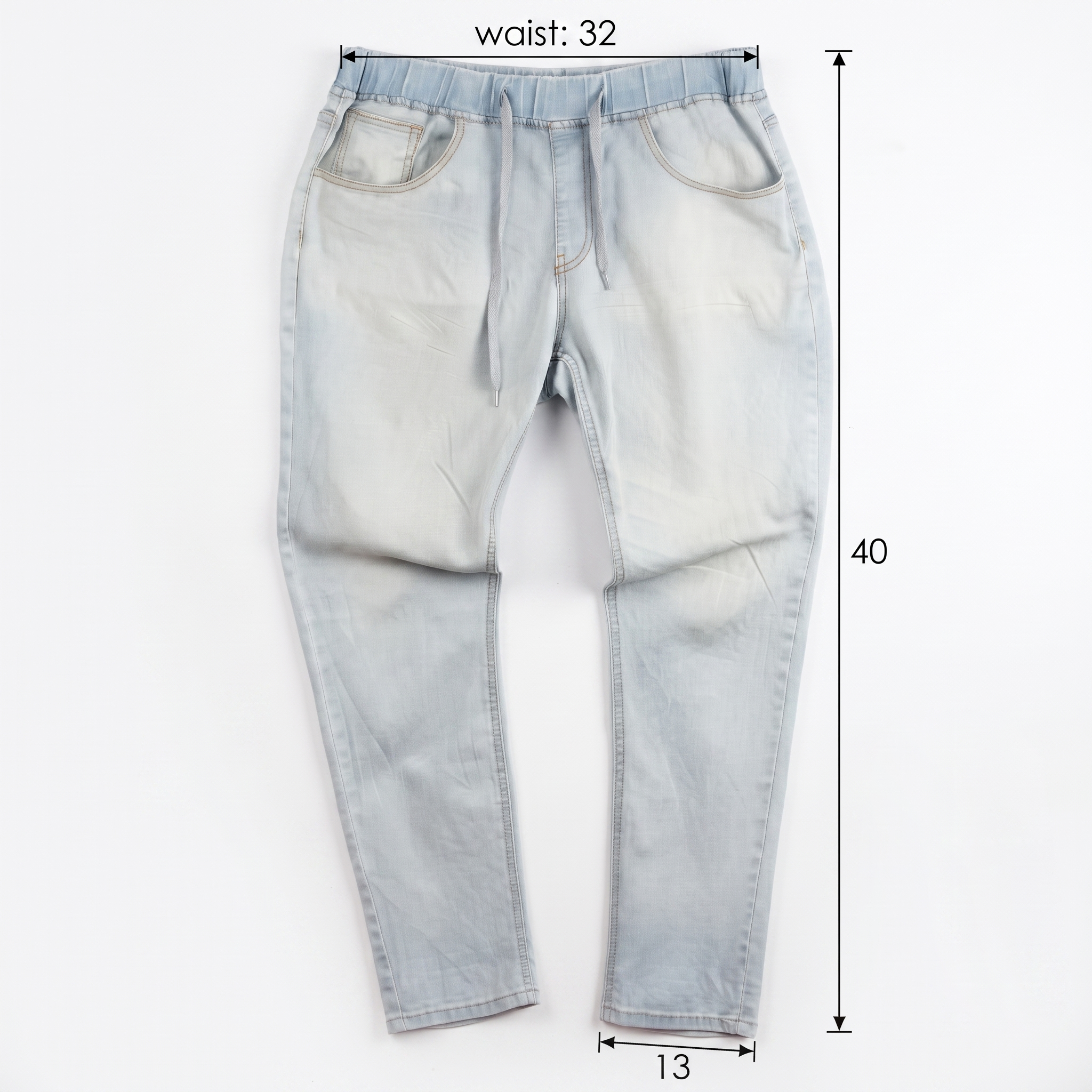 Thrifted Men's Casual Light Blue Elastic Waist Denim Waist:32/ J1088