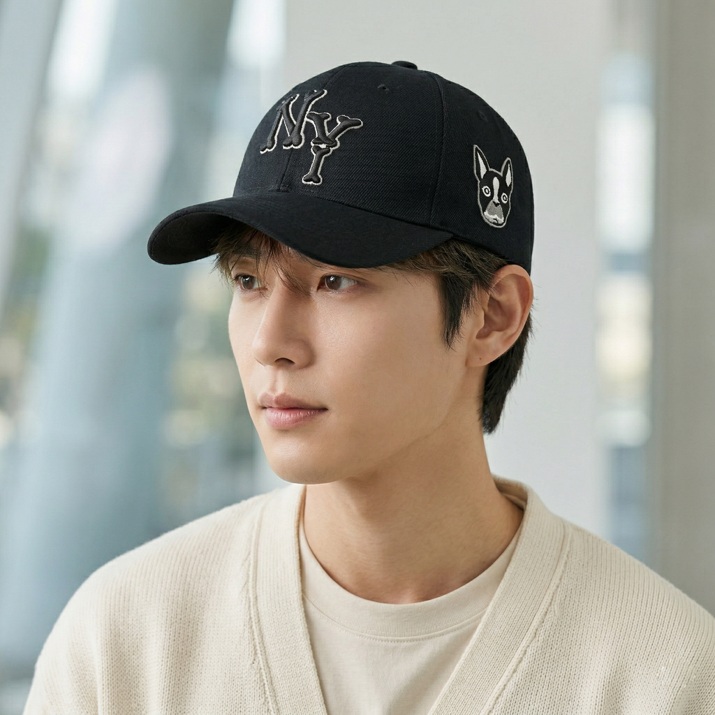 Duke Korean NY Bone Logo Baseball Hat – Boston Terrier Patch (Black)