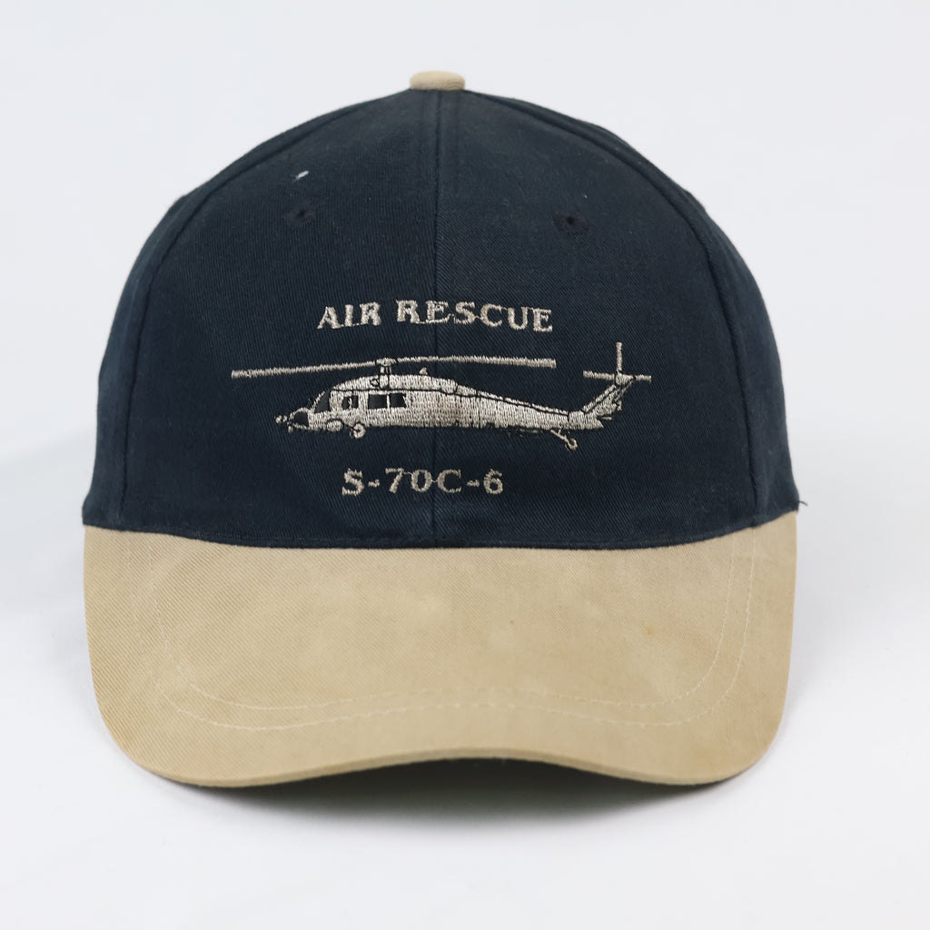 Thrifted Military Aviator Air Rescue Strapback Cap | Black & Tan