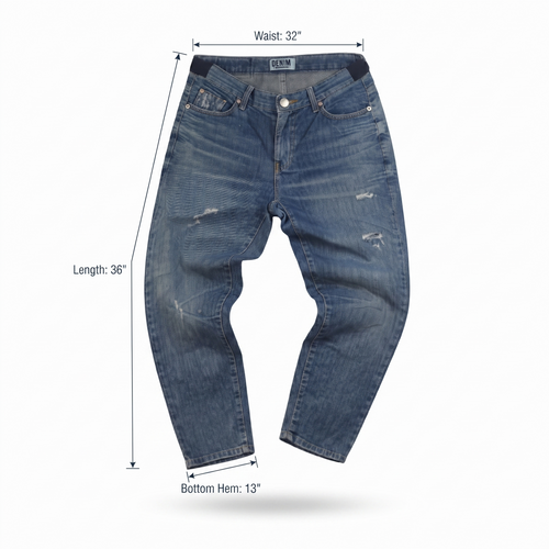 Thrifted Denim Washing Room Men's Ripped Blue Jeans 32 Waist/ J1051